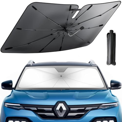 CaiTang Parasol Coche Delantero de 360°, 2024 New Parasol Coche Paraguas Plegable, Material Mejorado y Protección UV, para la Mayoría de los Coches, SUV y Camiones (140×76 cm)