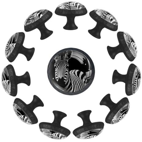 Round Kitchen Cabinet Knobs Handles,Knobs for Dresser Drawers,12Pcs,African Zebra,Cabinet Door Knobs