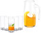 Wilmax Jarra de cristal de 1 l con 6 vasos de agua de 390 ml, juego de bebidas, jarra de agua para zumo, agua, té helado, leche, jarra de cristal, jarra de agua, apta para lavavajillas, jarra de