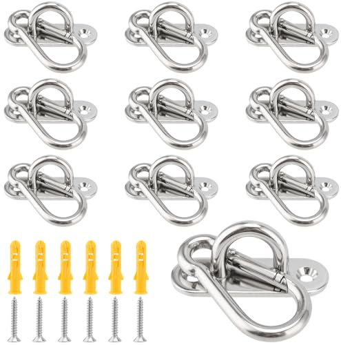 CHUENHEI 5 Stück M6 Deckenhaken Schwerlast, 6cm Edelstahl Deckenhaken und Karabiner mit Öse, Deckenhalterung Hängesessel Decksplatte, Edelstahl Augplatte für Schauke Hängematte Boxsack Sonnensegel
