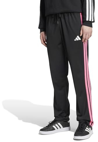 adidas Pantaloni della tuta da uomo con orlo in tricot con 3 strisce, Nero/Rosa Lucido, S