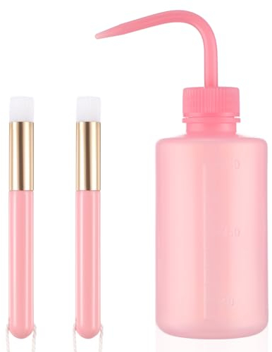 Qianyu 3 Pcs Spülflasche Bürsten Set für Wimpernverlängerung Wimpern Verlängerungen und Natürliche Wimpern Reinigung 250ml Rinse Bottle Reinigungsbürste (Rosa)