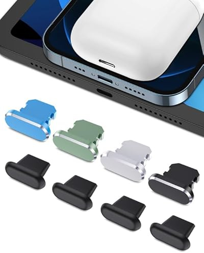 AUZOSL 8 Stücke iPhone 14 Zubehör - Ladebuchse Schutz für iPhone 14, 14 Pro, 14 Pro Max & 14 Mini 13 12 11, iPad Air mini, Airpods (Blau Grün Silber Schwarz)