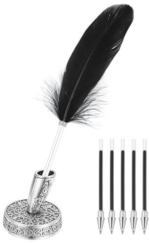 PATIKIL Schwarze Feder-Kugelschreiber Großhandel, Metallhalter Schwarze Tinte Vintage Federkiel-Kugelschreiber mit 5 Stück Nachfüllung für Büro, Hochzeit Unterschrift.