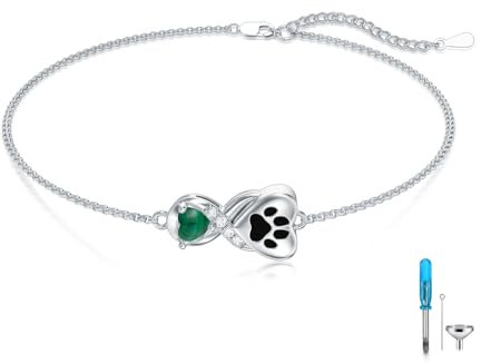 ROMANTICWORK Hundepfote Urne Armband für Asche 925 Sterling Silber Malachit Asche Andenken Armbänder Asche Schmuck zum Befüllen Tierurnen für Hunde Schmuck für Damen