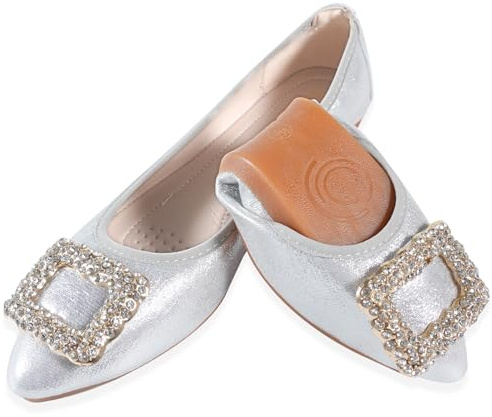 YOUNIFIZ Women's Ballet Flats Soft Pointed Toe Fashion Buckle Wedding Shoes Foldable Sparkly Comfort Slip on Ballerina Walking Flats Pumps