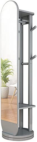 Porte-manteau sur pied avec miroir pivotant à 360° - Gris - Pour salon, chambre à coucher, chambre à coucher