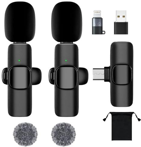 VHV Micro Cravate sans Fil pour iPhone/Telephone Android/Ordinateur Portable,Microphone à Revers USB C pour Enregistrement Vidéo,Vlogging,TikTok,Youtube,Réduction du Bruit,Mini Micro Plug&Play (2Mic)