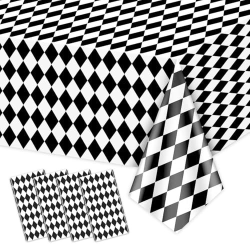 Lot de 4 nappes à carreaux noirs et blancs – Nappes Alice pour thème course – Décorations d'intérieur et d'extérieur à carreaux classiques – Pour Halloween, fête au pays des merveilles – 137,2 x 218,4