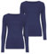 janisramone® Womens T Shirts, Pack of 2 Plain Round Neck Long Sleeve T Shirt, Stretchy Slim Fitted Breathable Summer Tops for Women UK, Going Out Tops Navy