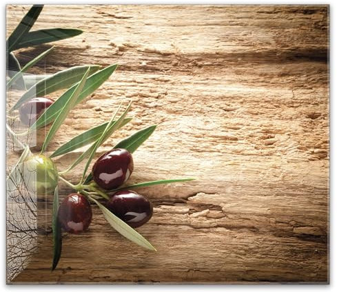 timalo Küchenbild aus Acrylglas modernes Wandbild Glasbild Deko Küche XXL Acryl-Bild wie Glas | 60x52cm Oliven altes Holz Olivenzweige, Mediterrane Küche