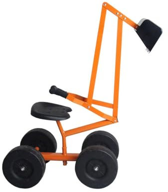 FANTASK 360° Sitzbagger mit Schaufel & Rädern bis 50KG, Kinder Bagger zum Draufsitzen Metall, Bagger Sandkasten, Aufsitzbagger Sandbagger (Orange)