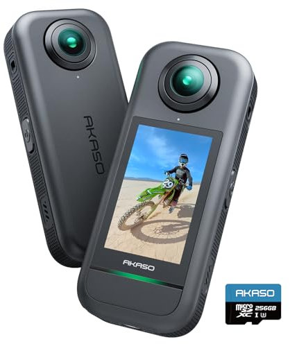 AKASO 360° Action Cam - 5.7K 72MP 360 Grad Actionkamera mit 256GB Speicherkarte Duale 1/2 48MP Sensoren, 2.29'' Touchscreen, Unsichtbarer Selfie Stick Effekt, 360° Horizon Lock und AI-Verfolgung
