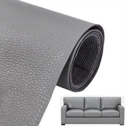 Selbstklebendes Leder-Reparatur-Set 60x137cm (Grau) | Selbstklebende PU-Folie, Geeignet für Couch, Autositz, Sofa, Möbel, Jacken. Einfache Reparatur von Rissen & Löchern.