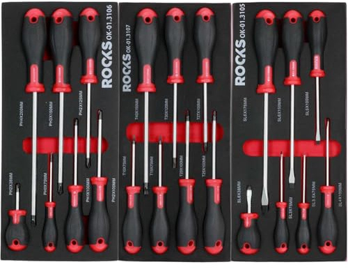 3x Rooks Werkstattwagen-Hartschaum-Einlage Schraubendreher-Set Kreuz-Schlit | Ok-01.3105+OK-01.3106+OK-01.3107,