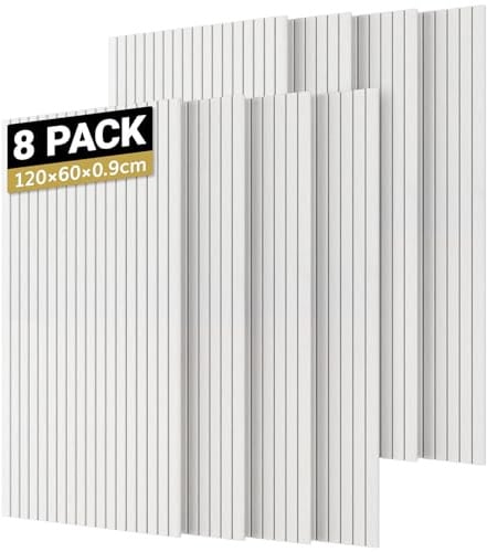 TONOR 8 Pack Akustikpaneele selbstklebend für deko 120x60x0.9 cm, Weiß | Schalldämmung Schallschutz wand Schallschutzplatten Akustikplatten, Akustische Behandlung und Wanddekoration für Studio Büro