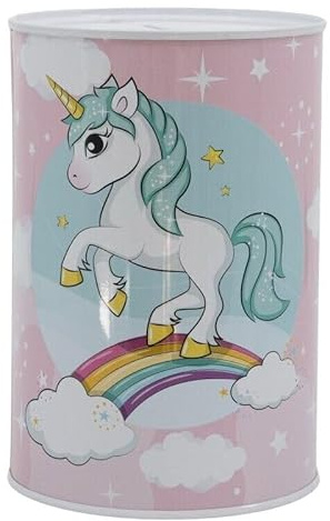 Golddunes Metal Money Box, Tin Piggy Bank, Break to Open Design, 15 x 10 x 10 cm, Metallic Finish, Coin Slot, Educational Savings for Children (Unicorn)