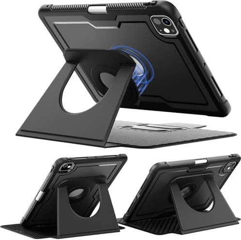 Miimall Funda Magnética para iPad Pro de 13 Pulgadas M5/M4 (2025/2024) [Soporte Ajustable] [Rotación de 360°] [Soporte para Stylus] Sueño/Reinicio Automático, Rígida Antigolpes Folio Case, Negro