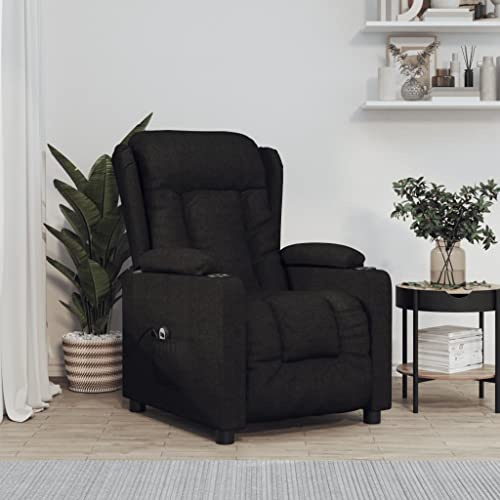 ULUYYUC Fauteuil inclinable électrique Noir 72,5x96x99,5 cm, Polyester Respirant, 3 Positions Relax, Repose-Pied motorisé, 2 Porte-gobelets, Bois-métal, Salon/Chambre/Bureau
