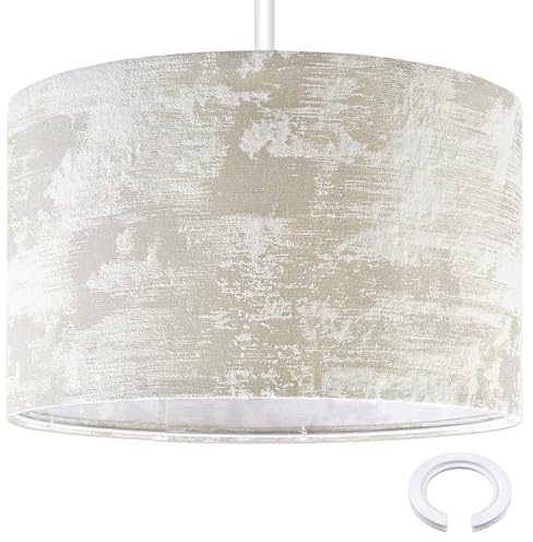 Weewooday Weiß Stoff Lampenschirm Retro-Stil Graubraun Ø 40 x 25 cm | Einfache Montage, E27 E14 Adapterring, Ersatzlampenschirm, Für Hängelampe, Für Deckenlampe, Für Stehlampe