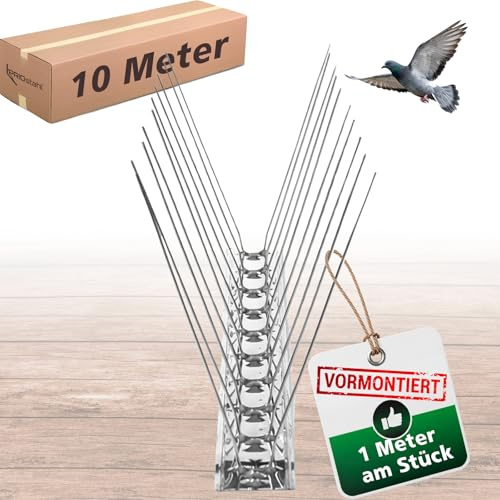 PRIOstahl Taubenabwehr Vogelabwehr 2-reihig 10 Meter (10 x 100cm) vormontierte & einsatzbereite Spikes inkl. Kabelbinder Profi Vogelschreck für Tauben & kleine Vögel wetterbeständig aus Edelstahl V2A
