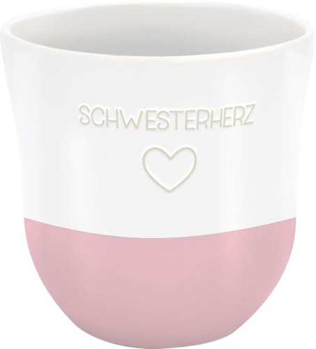 Sheepworld Becher mit Gravur Schwesterherz | Kaffeebecher, Höhe 9,8 cm, Durchmesser 9,3 cm, Volumen 40 cl, Steinzeug | Geschenkbanderole, Geburtstag, Ostern, Weihnachten | 74826