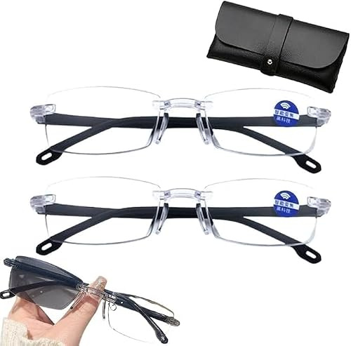 2Stück Brille Die Sich Automatisch Der Sehstärke Anpasst | Autofokus Brille mit Selbsteinstellung, Intelligente Zoom Blaulichtfilter Lesebrille von Nah Und für Herren Damen
