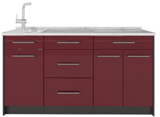 Vicco Köksblock Fame-Line, Bordeaux högblank, 150 cm AP Marble, för individuell expansion med kompatibla moduler