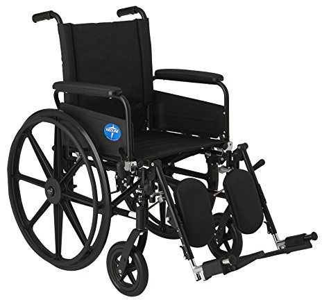 Medline Premium Ultraleichter Rollstuhl mit durchgehenden Klapparmen und erhöhten Beinstützen für zusätzlichen Komfort, 45,7 cm Sitz, Nr. 1 Stück