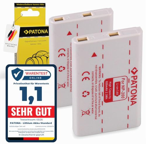 PATONA 2X Akku Ersatz für Konica Minolta NP-200 NP200 Battery Pack 650mAh | Ersatzakku für Dimage X, Xi, Xg, Xt, Xt Biz – hält die kompakten Klassiker am Leben – Einer drin, Einer geladen