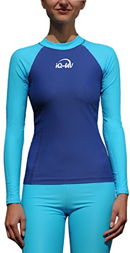 iQ-UV Sportshirt Damen Langarm Slim Fit Turq-Navy M – UV Shirt für Damen für Wasser & Sport – Rash Guard mit UV-Schutz – Langarm Sportshirt – Ideal zum Schnorcheln und Schwimmen