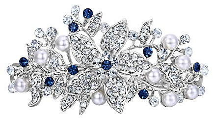 EVER FAITH Haarspange Österreichisches Kristall Braut Hibiskus Blume Blatt Creme simulierte Perle Barrette Haarschmuck