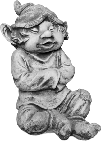 gartendekoparadies.de Gnom Sonnenfreund, Steinfigur Wichtel, H. 28 cm, 9 kg, Grau, frostsicher aus Steinguss für Außenbereich