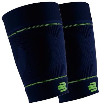 BAUERFEIND, 1 Paar Sport Kompressions-Oberschenkelbandagen, Unisex, Rechts und Links tragbar, Für Ball- und Ausdauersportarten, Stärkung der Muskulatur, Gr. L kurz, Marineblau, 29345721500023