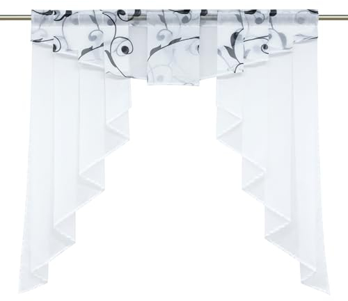 Voile Kleinfenster Gardinen Weiss Vorhang Fenstergardine Scheibengardine mit Falten Schwarz BxH 120x125cm