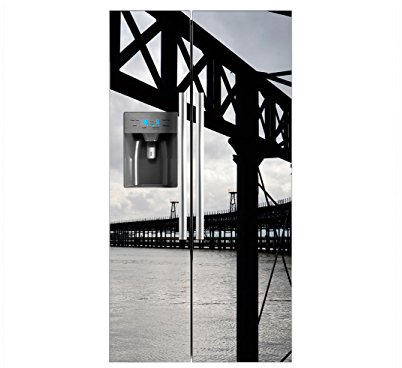 Vinilo Frigorífico Americano Puente Metalico Mar | 91x177cm | Varias Medidas | Pegatinas de Nevera Económicas y Elegantes | Vinilo Nevera