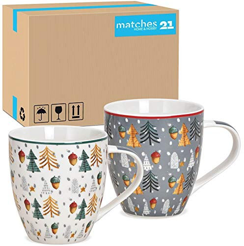 Jumbotassen 24er Set Xmas Tassen in weiß & grau - Moderne Porzellan Kaffeebecher als Weihnachtstassen in 400ml - Große Kaffeetassen für Weihnachten spülmaschinenfest und mikrowellengeeignet