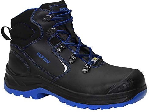ELTEN Sicherheitsschuhe LENA black-blue Mid ESD S3, Damen, Leder, Stahlkappe, leicht, robust, Schwarz/Blau, Größe: 42