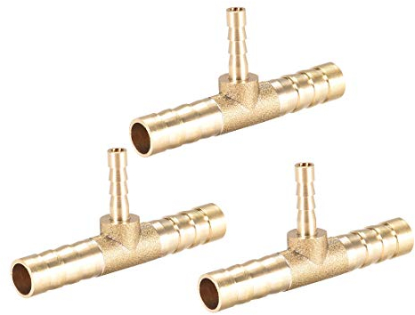 sourcing map 8mm x 4mm x 8mm Raccord Cannelé Tuyau Laiton Réducteur Barbelé Forme T 3 Voie Barbelé Connecteur Air Eau Carburant Gaz 3Pcs