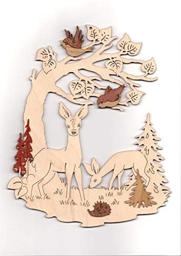 Kuhnert Fensterbilder - aus feinem Birkensperrholz - Rehe - Maße: 17x29cm - Made in Germany
