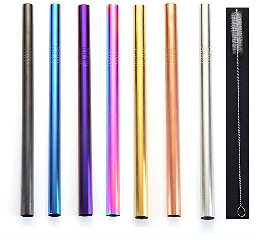 Paille Paille en métal 7 de diamètre large de paille de Smoothie d'acier inoxydable de catégorie comestible de paille favorable à l'environnement respectueuse de l'environnement réglée avec la brosse