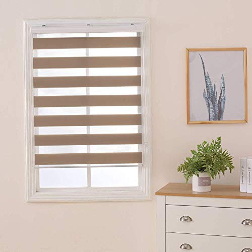 Doppelrollo Klemmfix Ohne Bohren 60cm x 160cm Duo Rollo, Zebrarollo Seitenzugrollo Easyfix für Fenster & Türen - Taupe