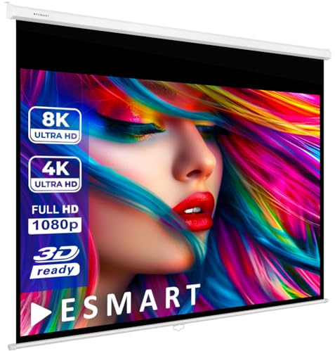 ESMART Professional MIROLO Rollo-Leinwand, Gesamtbreite 207 cm, Tuch: Weiß | Bildfläche 187 × 140 cm, Format 4:3, weißes Tuch für Heimkino und Präsentationen, manuell ausziehbar