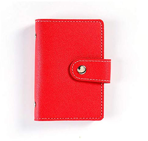 SUPERTOOL Porte-cartes de crédit en cuir souple mini portable porte-cartes de crédit hoder multi-compartiments porte-cartes de visite sac avec bouton, rouge, 7.5cmx11cm, Élégant