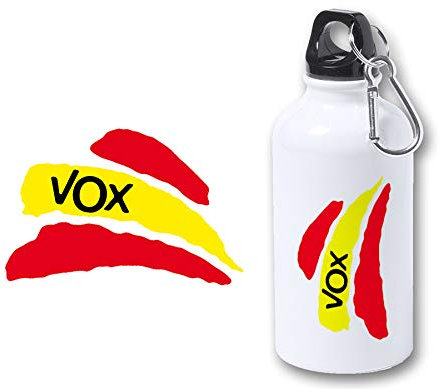 MERCHANDMANIA BIDON 400ML METALICO BANDERA ESPAÑA PARTIDO VOX para viaje y deporte