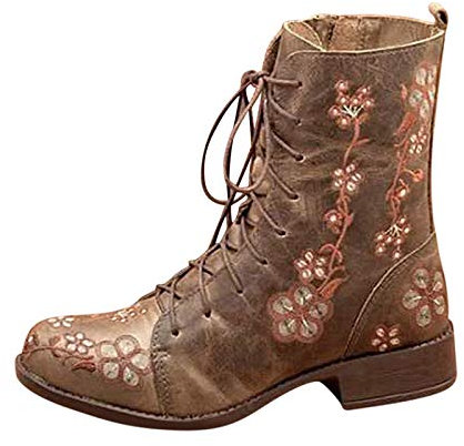 Stivali Donna Boot Bikers Boots Stivaletti Stivali Donna Moda Casual Tacchi Quadrati Scarpe Lunghe alla Caviglia (38,Cachi)