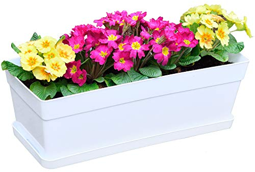 Youngever 3 Pacchi Vasi di Plastica per Piante Rettangolari, Fioriera in Plastica da Esterno, Fioriera per Finestra, Vaso Rettangolare, Fioriera con Vassoio Allegato per Davanzale Giardino Balcone