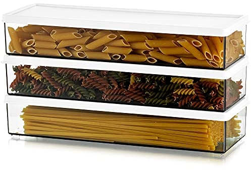 Almacenamiento De Pasta HerméTico De PláStico, Frasco De Espagueti con Tapas, Contenedores De Pasta Rectangulares para Armarios De Nevera, Juego De 3 Contenedores De Almacenamiento De Alimentos