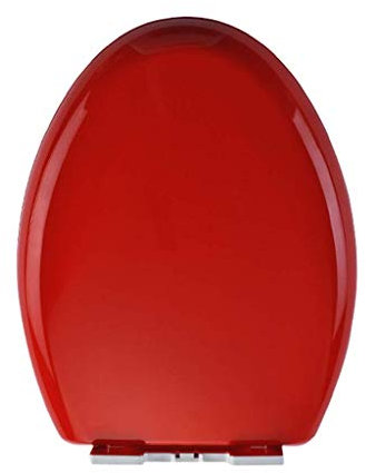 Toilettensitz | Große Farbauswahl Toilettendeckel | Stabile Scharniere | Einfach zu montieren (Farbe: Rot, Größe: V-Typ)