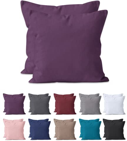 2-er Set Kissenbezug Mikrofaser | Doppelpack Kissenhüllen ca. 95 g/m² | Oeko-TEX®Standard 100 | Dekorative Dekokissen Sofakissen Lendenkissen Wurfkissenbezug mit Reißverschluss | 40x40 cm Aubergine